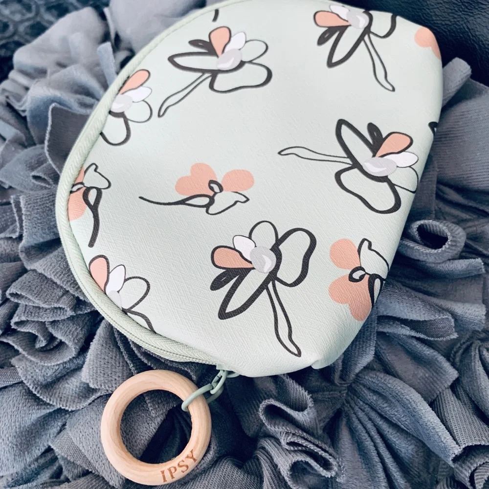 Ipsy Floral Mint Green Cosmetic Glam Bag